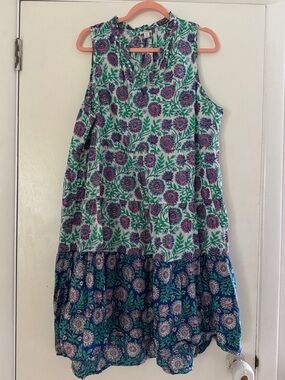 J. Crew Sleeveless Floral Tiered Sundress in White, Green, Blue, Pink